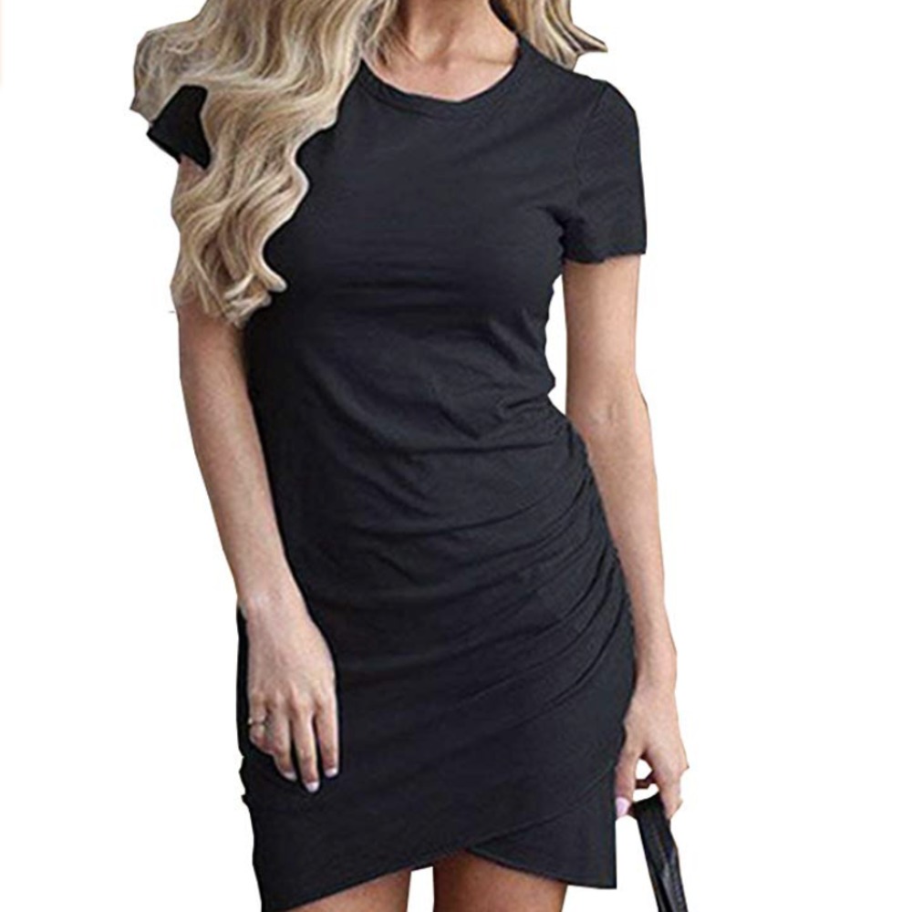 Women's Crew Neck Stretchy Mini Dress - Picture 1 of 3